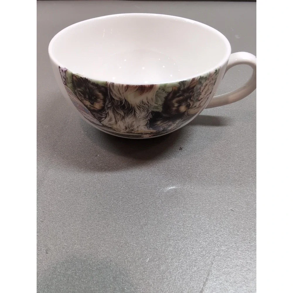 English Bone China Tea for One Set Yorkshire Terrier Yorkie & Kittens Gold Trim